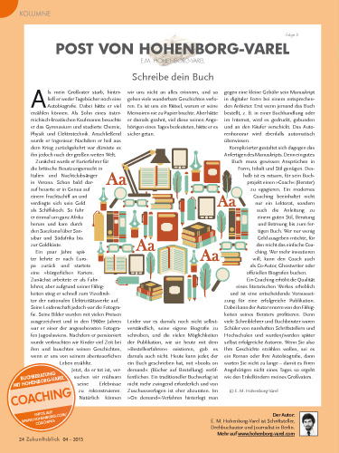 "Schreibe dein Buch" - Folge der Kolumne "Post von Hohenborg-Varel" im ZB-Magazin 04/2015